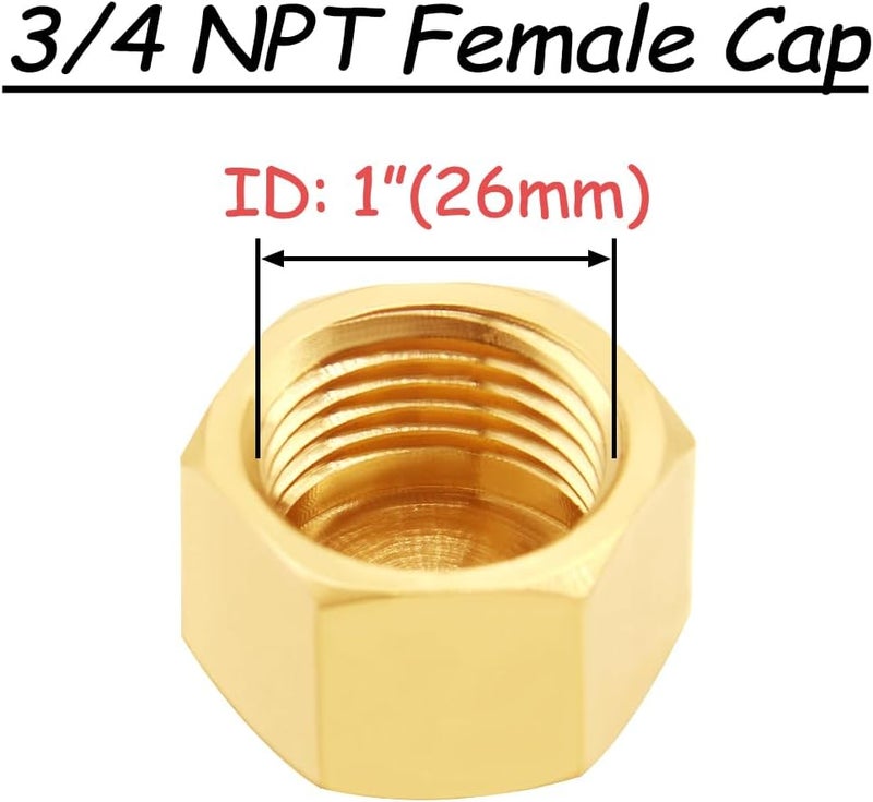 Uenede 4PCS Brass 3/4 Inch NPT Caps Outer Hex 3/4" NPT Female Thread Socket Pipe End Cap Plugs Fitting for Water/Oil/Gas - Image 2